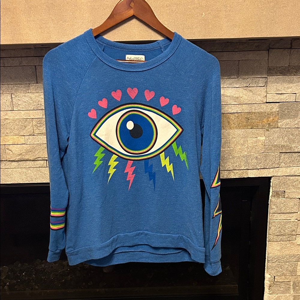 Lauren Moshi Blue Sweatshirt with Eye and Heart Graphic